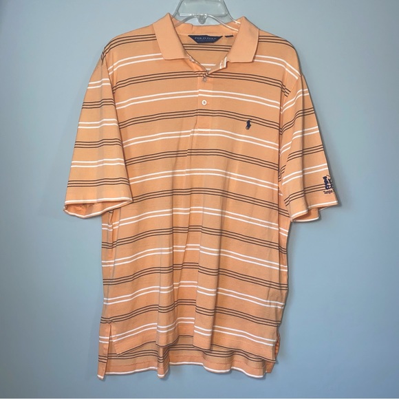 Polo GOLF Ralph Lauren Men's L Light Orange Striped Polo Shirt Tampa Bay TPC - Picture 1 of 9